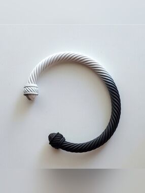 Two-Tone Matte Black & White Twisted Cable Cuff Bracelet Open Bangle
